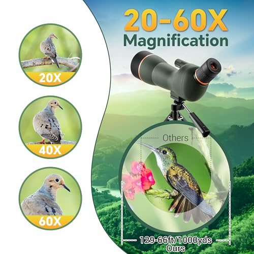 ESSLNB Small Waterproof Spotting Scope with Tripod, 20-60x BAK4 High Definition Bird Watching