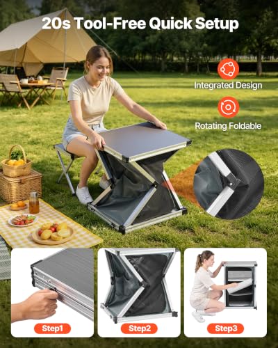VEVOR Portable Folding Camping Storage Cabinet & Kitchen Table with Shelves