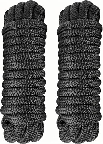 PACTHSD 2 Pack 5/8" x 50' Double Braided Nylon Boat Dock Lines with 16" Eyelet, Marine-Grade Rope for Secure Docking