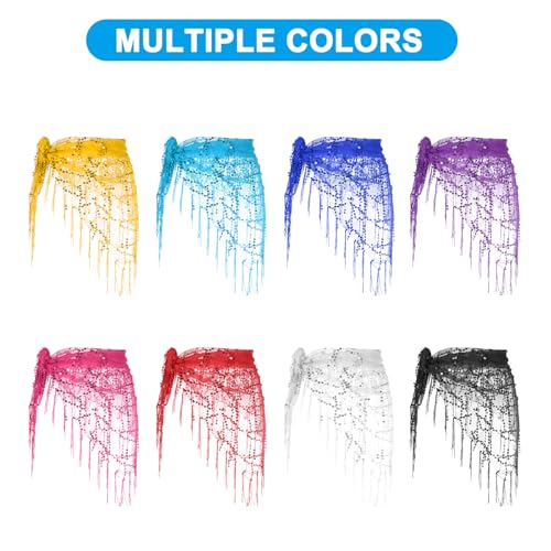 Women's Belly Dance Hip Scarf Wrap Skirt with Waist Chain - Turquoise