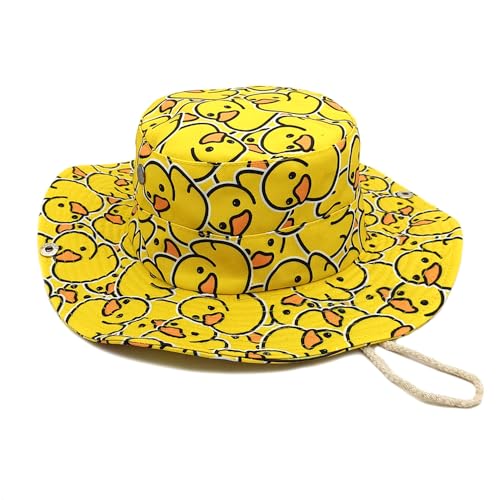 Sun Bucket Hat for Men Women - Yellow Duck Pattern, UV Protection, Foldable Cowboy Style