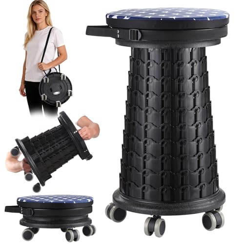 Spisces 24" Height 3XL Collapsible Rolling Stool with Cushion - Heavy Duty 1000lbs