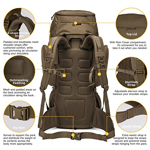 Mardingtop 60L Military Internal Frame Backpack Khaki - Tactical Hiking Pack