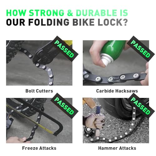 Heavy Duty Folding Bike Lock with Bag for E-Bikes and Scooters - Keyless Combo