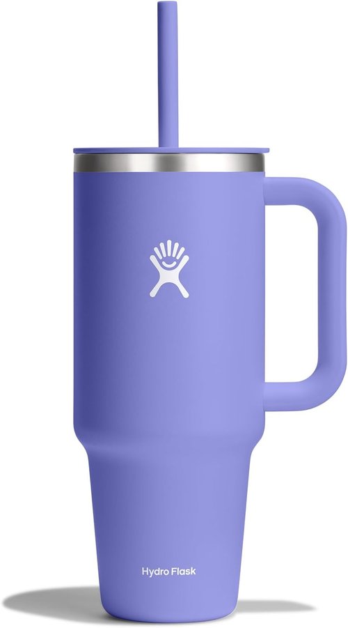 Hydro Flask 40 Oz Insulated Travel Tumbler with Handle & Straw - Stainless Steel in Lupine