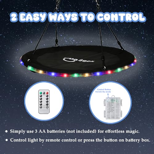 48 Inch Kids Tree Swing with LED Lights, Heavy-Duty Flying Saucer Swing for Indoor & Outdoor, 900lb Capacity - Variation of THIS listing