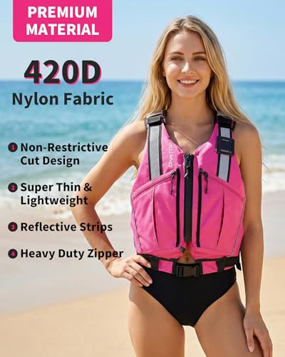 Pink Adult Swim Vest with Unrestricted Arm Movement & Large Pockets - Extra-Large XX-Large