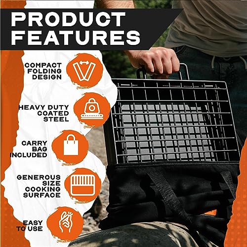 Adventure Seeka 24-Inch Heavy Duty Folding Campfire Grill with Swivel Grate, Food-Safe Cooking Surface for Outdoor Camping
