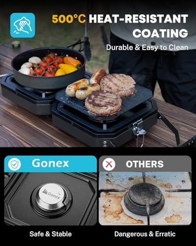 Gonex Black 2-Burner Portable Camping Stove with Griddle & Cast Iron Grates
