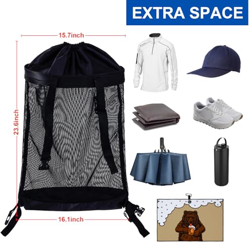 Golf Push Cart Storage Bag - Large Capacity Backside Organizer with Mesh Net