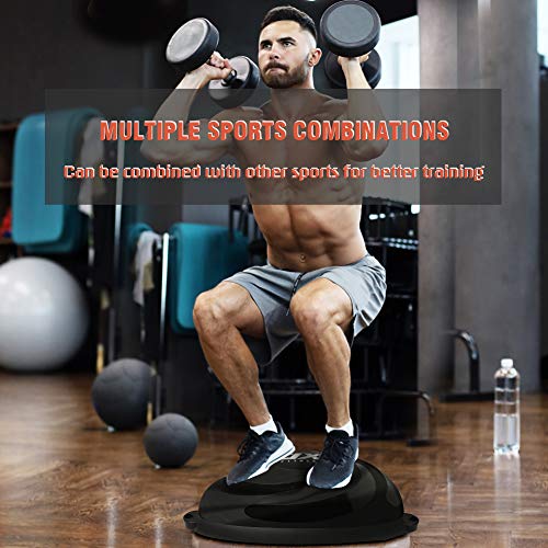 Black JX FITNESS 58cm Balance Half Ball Trainer with Resistance Bands & Pump – Home Core & Ab Workout Equipment