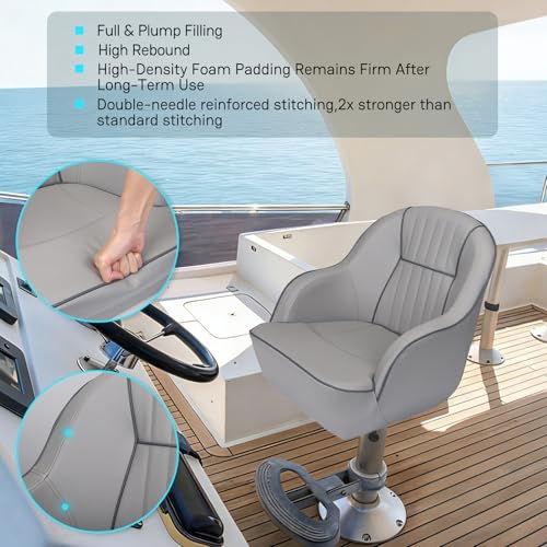ERGOSEAT Gray Pontoon Captain Seat Marine Boat Bucket Chair with Piping - Dark Gray/Carbon