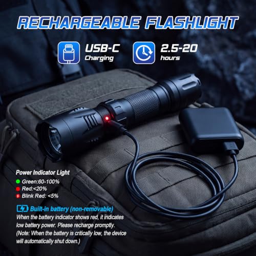 2000 Lumen Tactical LED Flashlight with Waterproof Shockproof Design