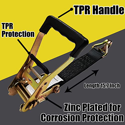 Heavy Duty Car Trailer Tie Down Straps Kit 4 Pack - 2x8ft & 36in Ratchet Straps with J-Hooks, 10,000lbs Capacity