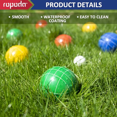 Outdoor Bocce Ball Set 107mm Regulation Size & Weight with 8 Resin Balls, Pallino & Carrying Case - Bright Colors