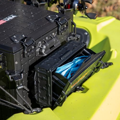 Kayak Track Mount Storage Box with Spring-Loaded Lid and Quick Release Base