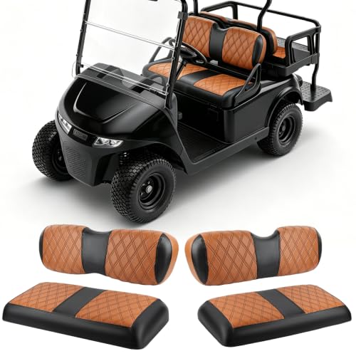 JAOGAUS Custom Fit Golf Cart Seat Covers for EZGO TXT 1994-2013 & RXV 2008-2026, Orange & Black, Front & Rear