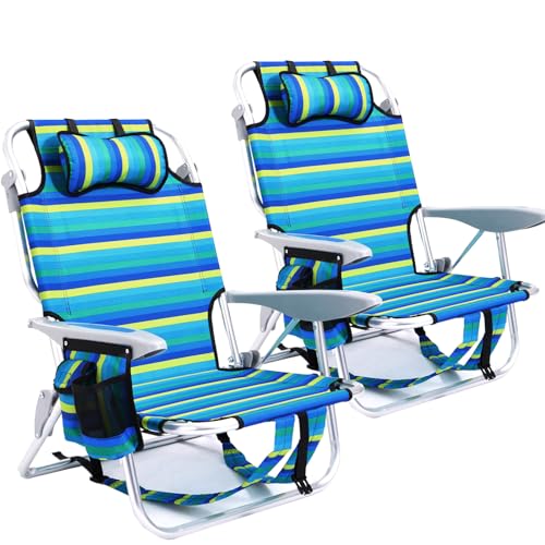 Canpsky Ocean Striped Portable Folding Beach Chair with 5 Positions & Towel Bar - Lightweight Outdoor Camping & Pool Lounge Chair for Adults