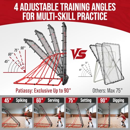 Volleyball Rebounder Net 4x7FT with Heavy-Duty Stability Base - Red & Black