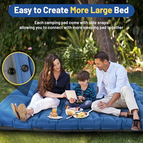 Extra Thick 6-Inch Camping Sleeping Pad with Built-In Pump - Blue & Gray