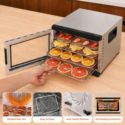 Food Dehydrator Machine with 5 Stainless Steel Trays - Digital Timer & Temperature Control - Silver - Model 2015YJ
