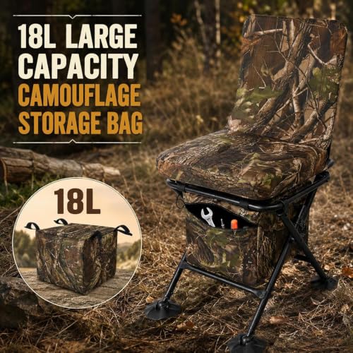 FUNHORUN Camouflage Hunting Chair with 360° Swivel & Storage Bag - Stable & Portable Seat for Hunting