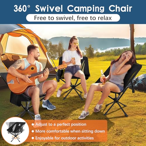 Raynesys Portable Swivel Camping Chair 2 Pack - Quick Setup & Lightweight Black