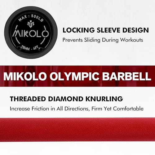 Red 4ft Olympic Curl Barbell for Biceps & Triceps - Knurled Grip, 500LB Capacity
