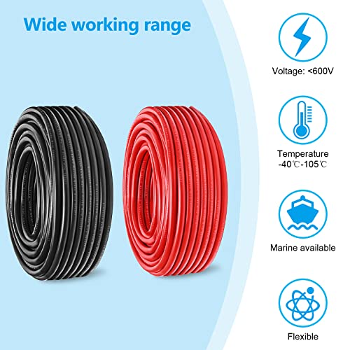 Kimbluth 6 Gauge Marine Wire 20FT Red & Black - Tinned Copper, Waterproof Marine Grade Cable