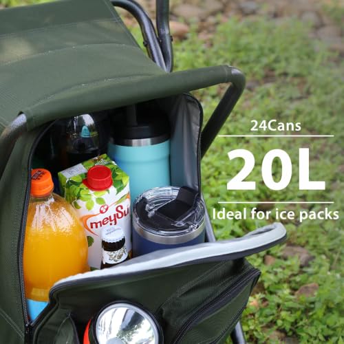 Green Portal Cooler Backpack Chair with Backrest & Folding Stool - Portable Outdoor Seating