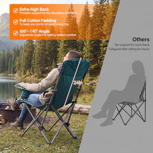 Heavy Duty Camping Chairs with Adjustable Backrest & Cooler Bag - Supports 400lbs