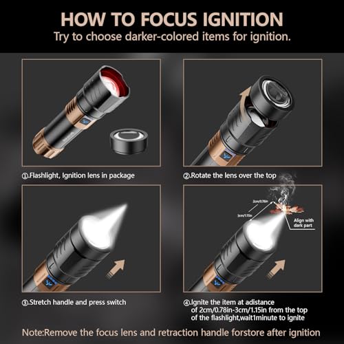 SKYFIRE Rechargeable Super Bright Tactical Flashlight SF1097-Black&Gold-Plus-Lens, 3000lm, Waterproof, Zoomable, Fire Starting, 50H Runtime
