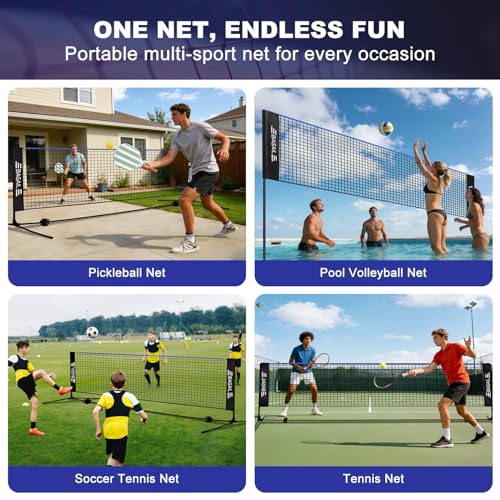 BAGAIL Adjustable Height Badminton Net 17ft Blue/Black Outdoor Indoor