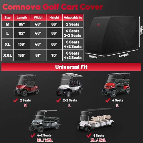 XL 6-Passenger Waterproof Golf Cart Cover with Zippers & UV Protection