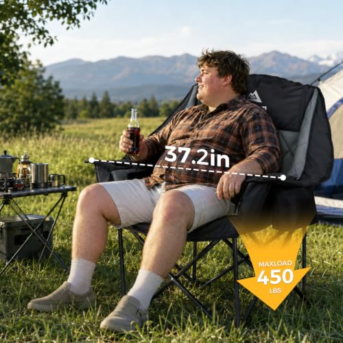 Black 2 Pack Oversized Camping Chairs Support 450 lbs - Twin Pack