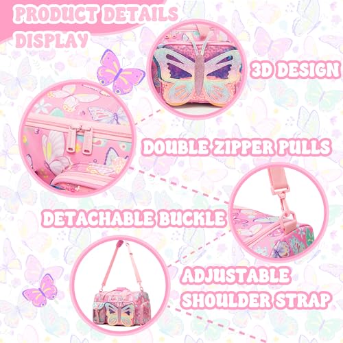 Pink Butterfly Kids Duffle Bag Girls Ballet Dance & Travel Bag with Shoe Compartment