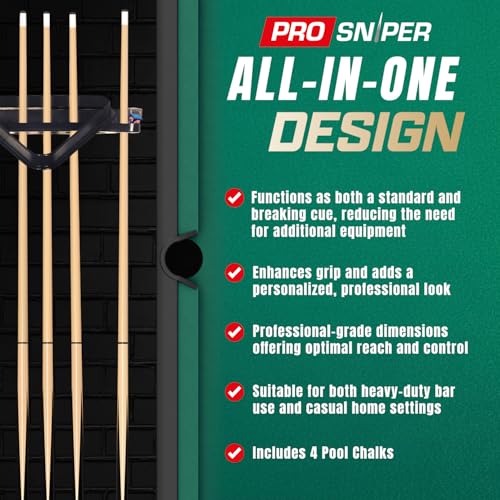 Black Pool Cue Set of 4 - 58 Inch Canadian Ashwood Billiard Cues with Low-Deflection Shaft & Extra Chalks