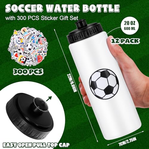 Soccer Water Bottles Set - 12pcs 20oz with 300 Stickers, Sports Drink Bottles