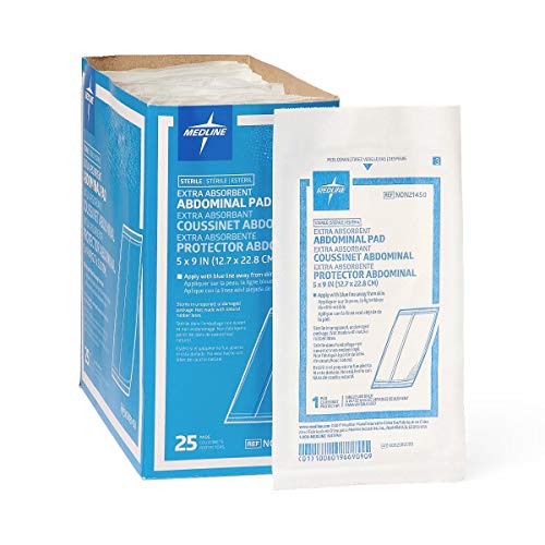 Medline Sterile Latex-Free Abdominal Pads 5 x 9 Inches - Pack of 400 - Hospital Grade