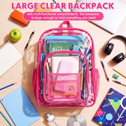16-Pack Clear PVC Student Backpack - 17 Inch Transparent Bookbag in 4 Colors, Stadium Approved