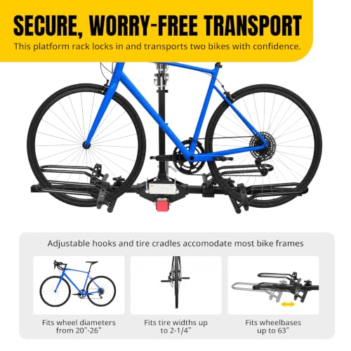 MaxxHaul 2-Bike Platform Hitch Rack for SUV, Van & Truck – Adjustable Tire Cradles