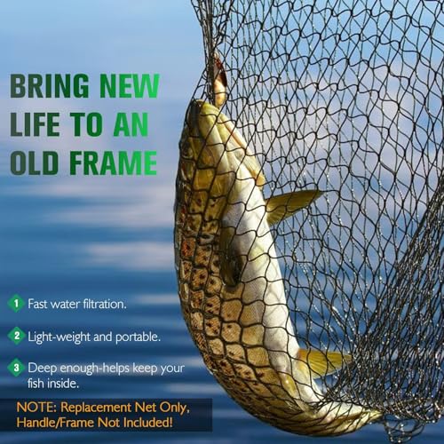 31.5 Inch Diameter Fishing Net Replacement - Black Nylon Mesh for Landing Nets