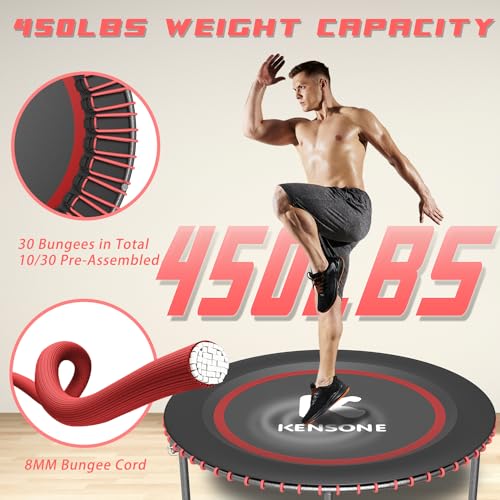 K KENSONE 40/48 Inch Foldable Bungee Rebounder Trampoline for Adults with Adjustable Handlebar