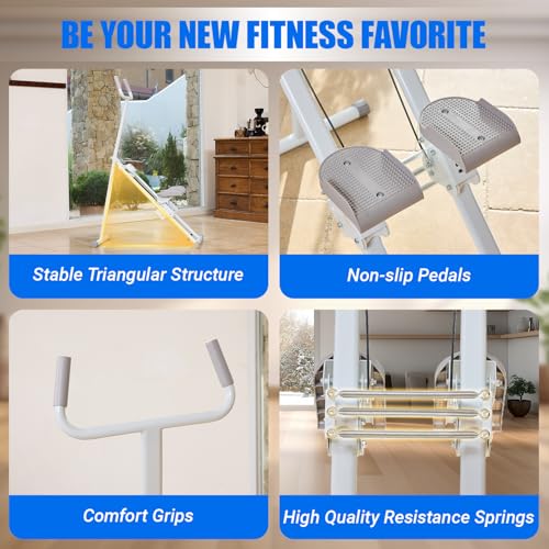 White Foldable Stair Stepper Machine with Adjustable Resistance & Handle Bar for Home Cardio Workout