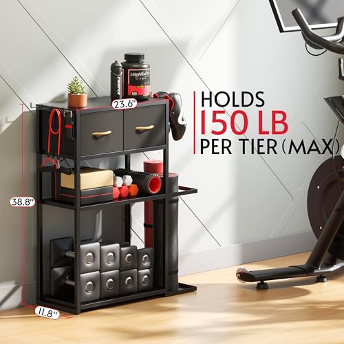 Adjustable Home Gym Storage Rack with Drawer - Heavy Duty Fitness Organizer