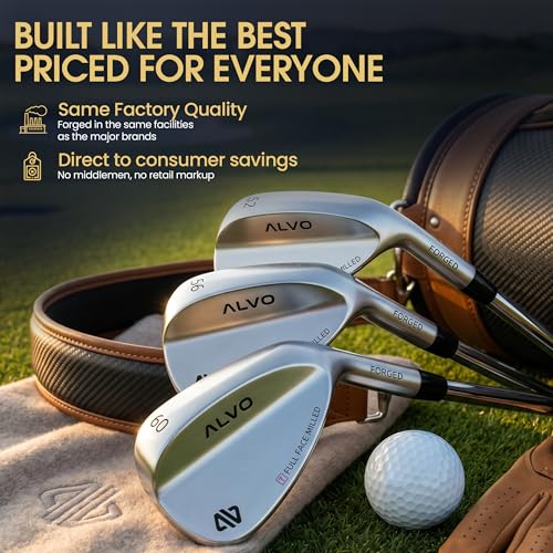 Alvo Golf Full Face Wedge Set Satin Chrome 52°, 56°, 60° for Men - Right Hand