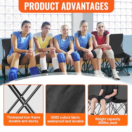 VEVOR Black 6-Seat Portable Folding Sports Bench with Backrest & Carry Bag