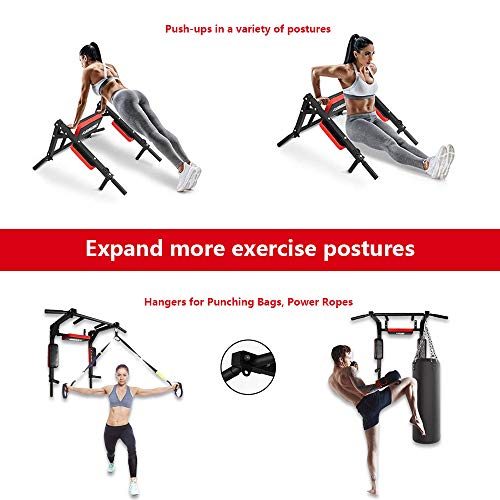 Wall Mount Pull Up Bar & Dip Station - Heavy Duty Steel Fitness Equipment, Supports 440 Lbs, Includes 2 Suspension Anchors - Variation of THIS Listing
