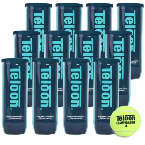 Teloon Championship Tennis Balls - Extra & Regular Duty, 36 Balls in 12 Cans - Pressure Sealed Professional Training Tennis Balls