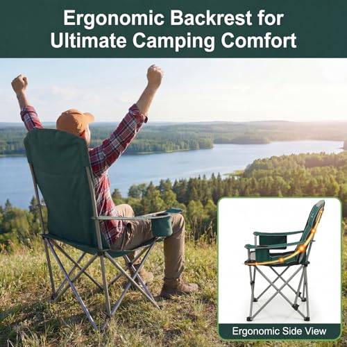 Camping Chairs for Adults 2-Pack Oversized Folding Lawn Chairs with Cooler & Cup Holder